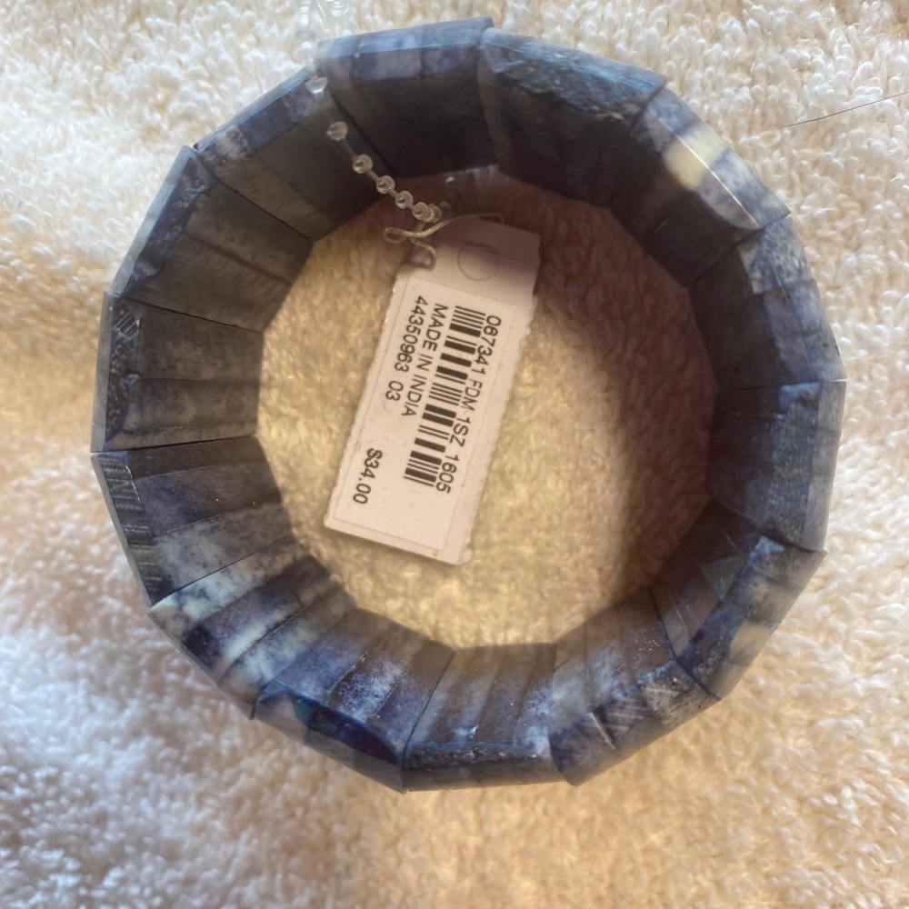 J.Jill Blue Marbled Stretch Panel Bracelet Wide Made in India 44350963 NEW